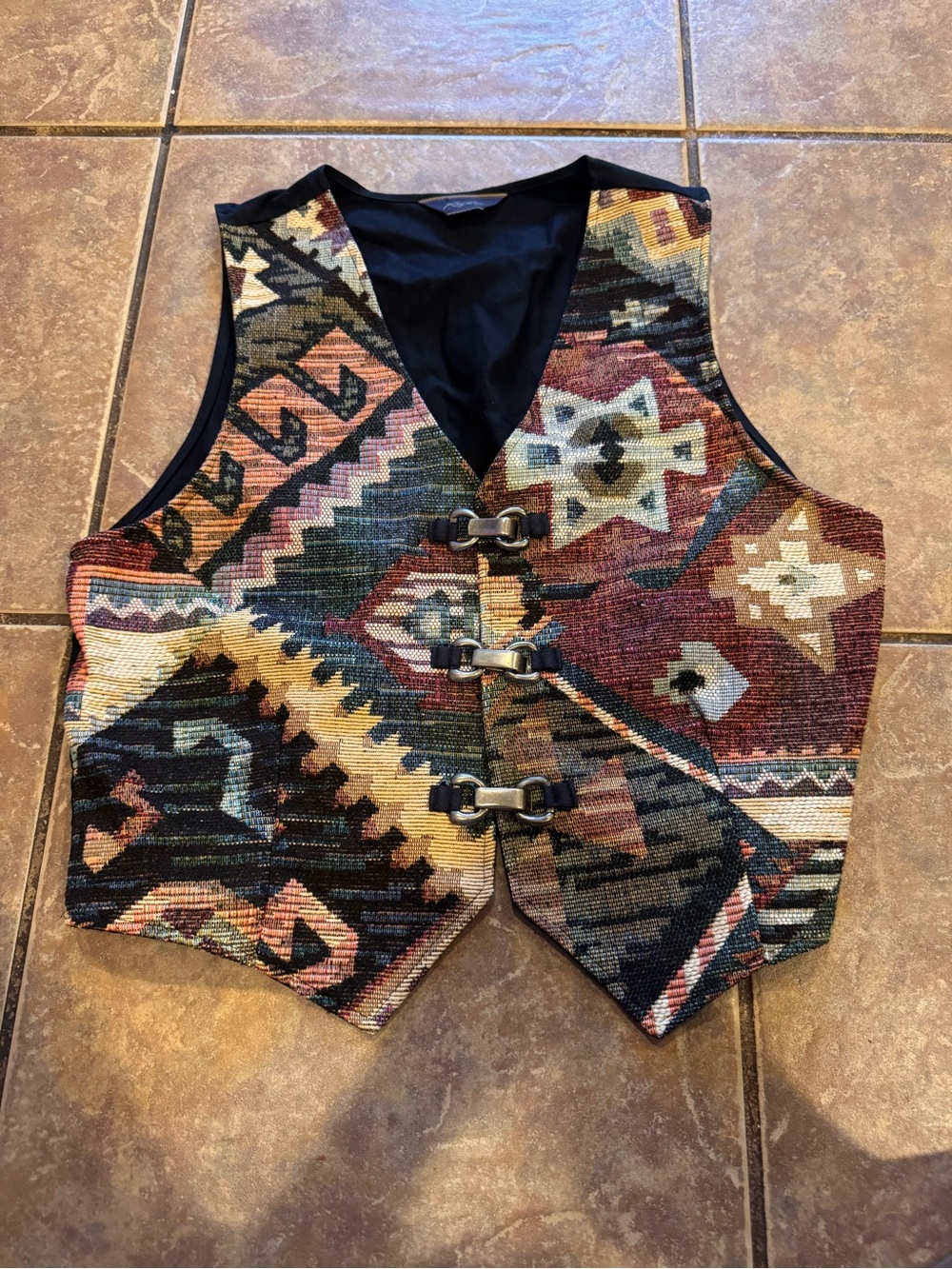 Vintage Roper Black Lined Tapestry Southwestern-Style Vest